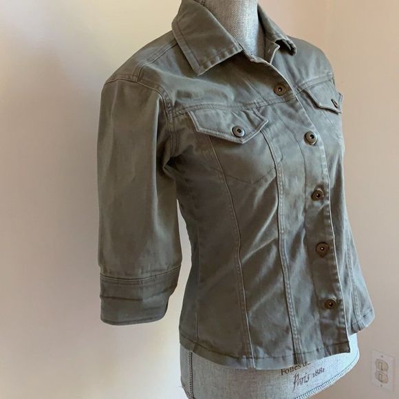 🌈 3$/20 90s Le Chateau fitted army green military style button down shirt coat - Picture 3 of 6